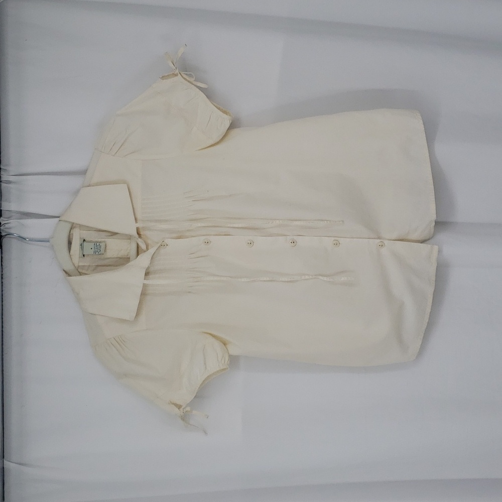 Anthropologie Odille Ties in Front and Sleeve Button Front Fitted Cream Size 6